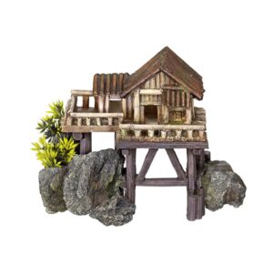 Aqua Ornaments WOODEN HOUSE - w/ plants
