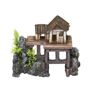 Aqua Ornaments WOODEN HOUSE - w/ plants