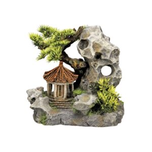 Aqua Ornaments TEMPLE ON CLIFF w/ plants