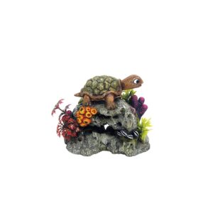 Aqua Ornaments TURTLE ON ROCK with plants