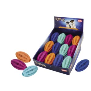 Display 12 stk. - Rubber Dental Rugby ball