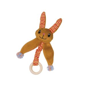 Plush bunny with catnip wth wooden ring